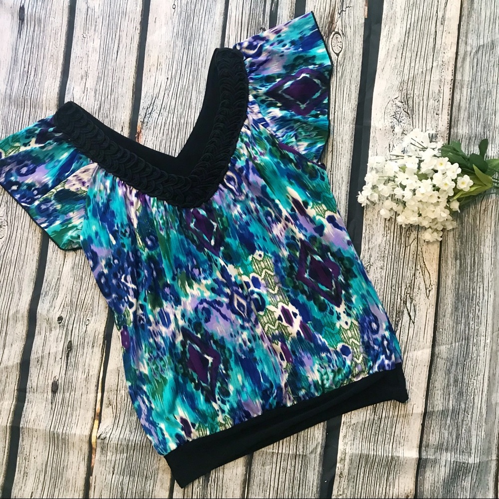 Kaleidoscope of blues and purples blouse
